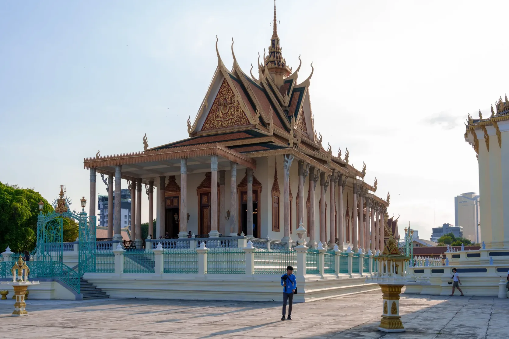 The Silver Pagoda's long roofline and courtyard in Phnom Penh.