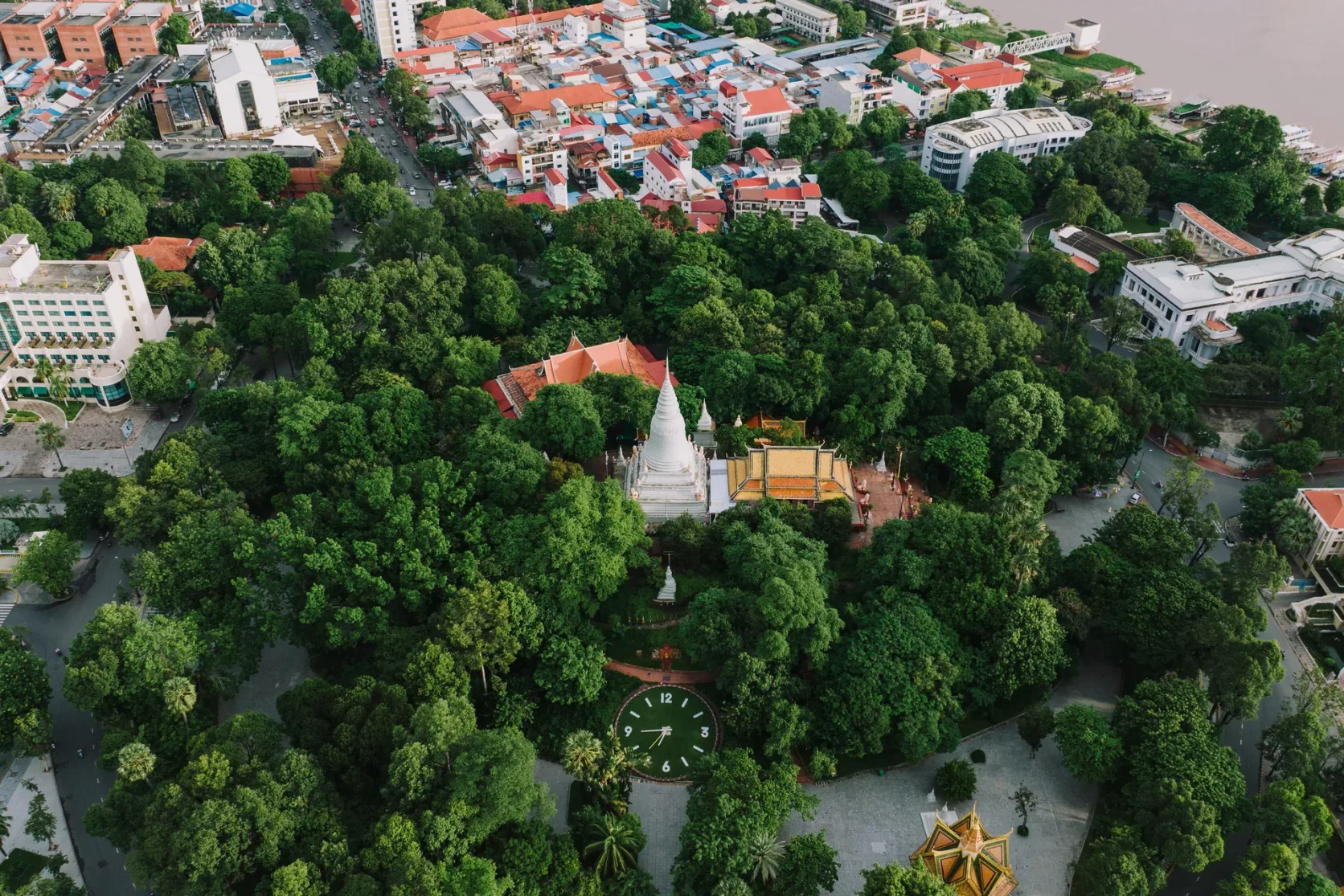 Trees surrounding Wat Phnom in central Phnom Penh.